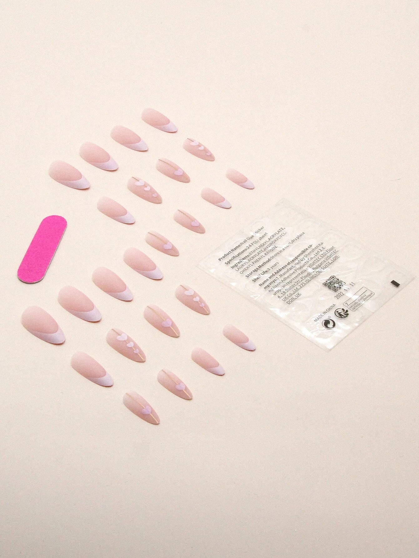 Kunstnägel Set French Herz rosa