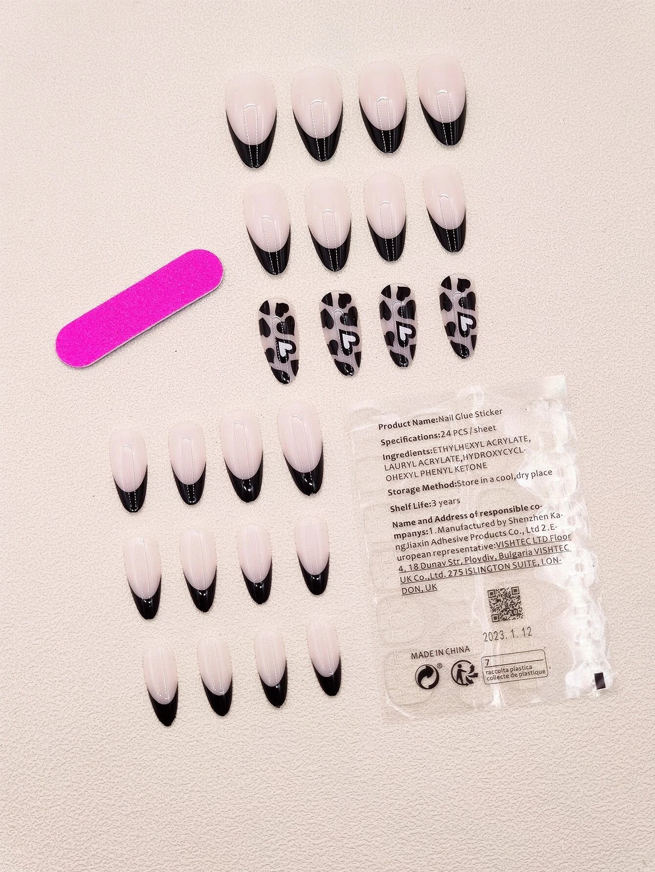 Kunstnägel Set French Herz schwarz