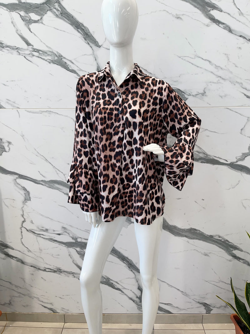 Leopardenhemd mit Rüschenärmeln