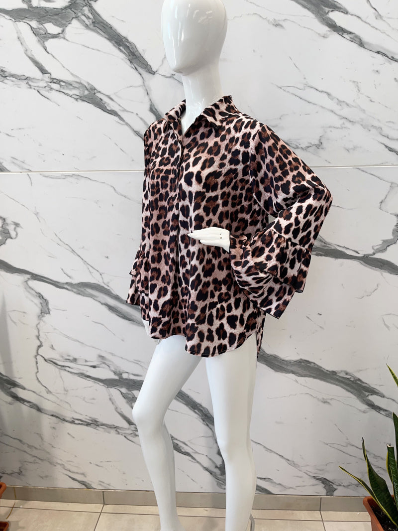 Leopardenhemd mit Rüschenärmeln