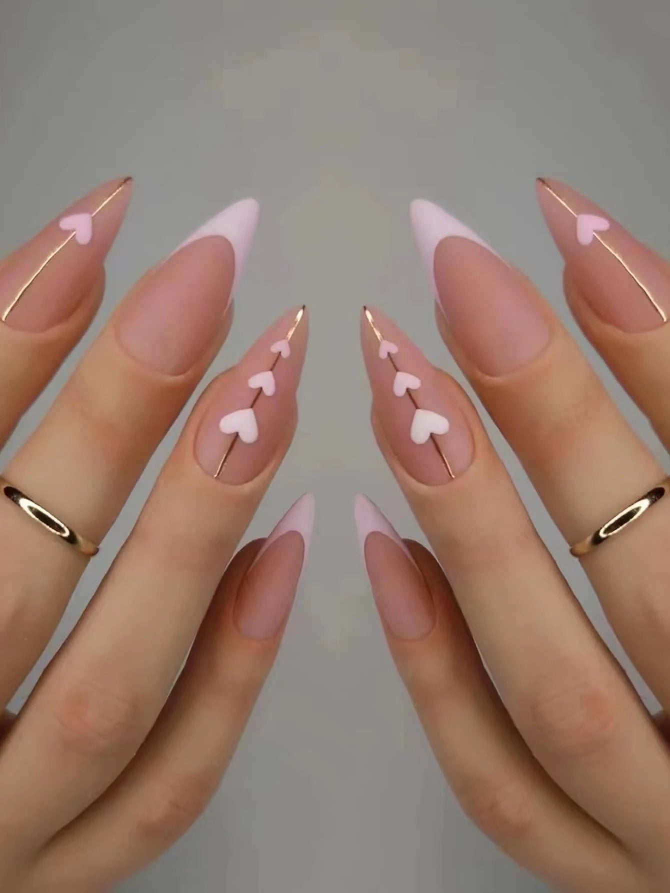 Kunstnägel Set French Herz rosa