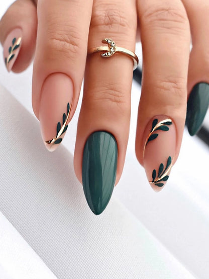Kunstnägel Set Floral grün gold