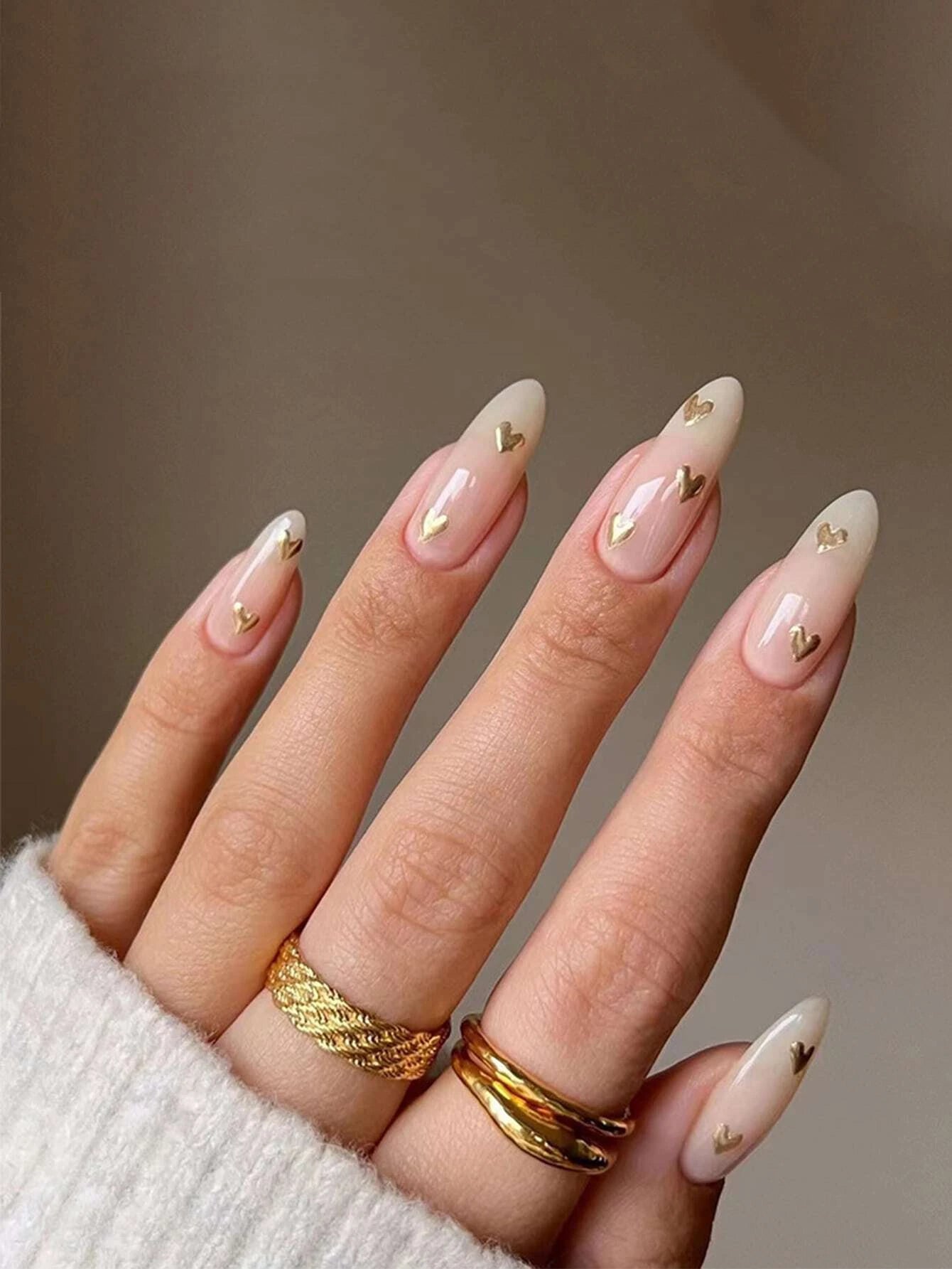 Kunstnägel Set French Herz gold