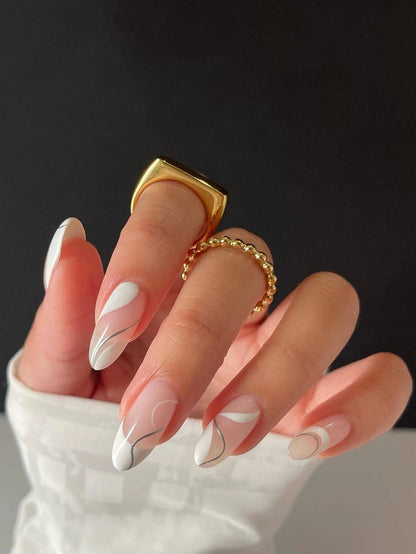Kunstnägel Set French weiß gold
