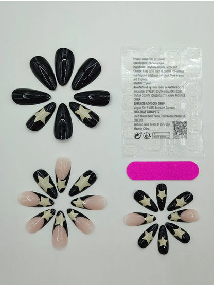 Kunstnägel Set French Sterne schwarz