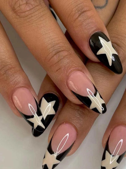 Kunstnägel Set French Sterne schwarz
