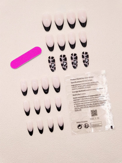 Kunstnägel Set French Herz schwarz