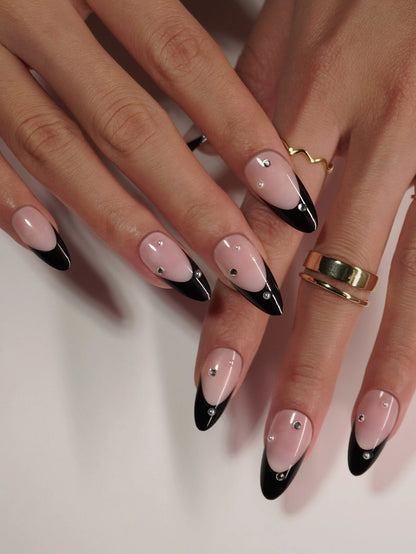 Kunstnägel Set French Strass schwarz