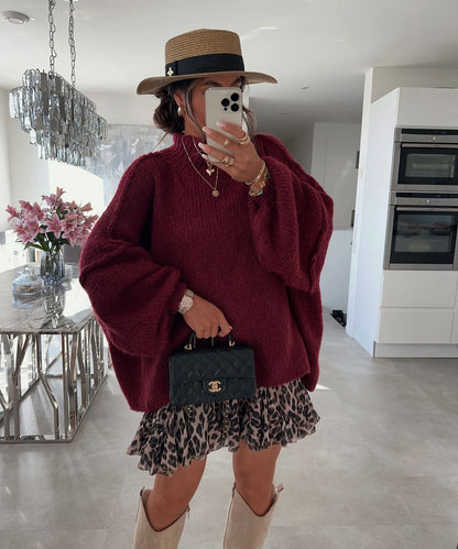 Oversize Kuschel-Pullover „Nata" Weinrot