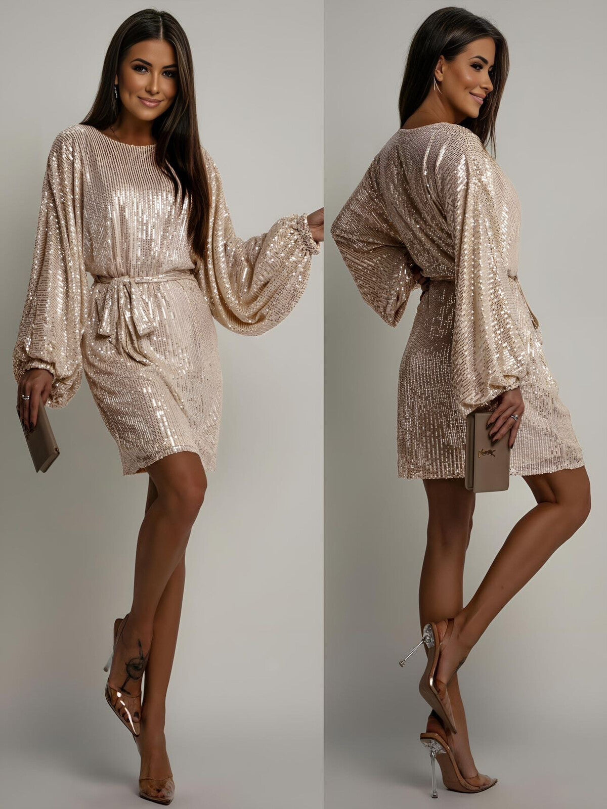 Paillettenkleid mit Gürtel